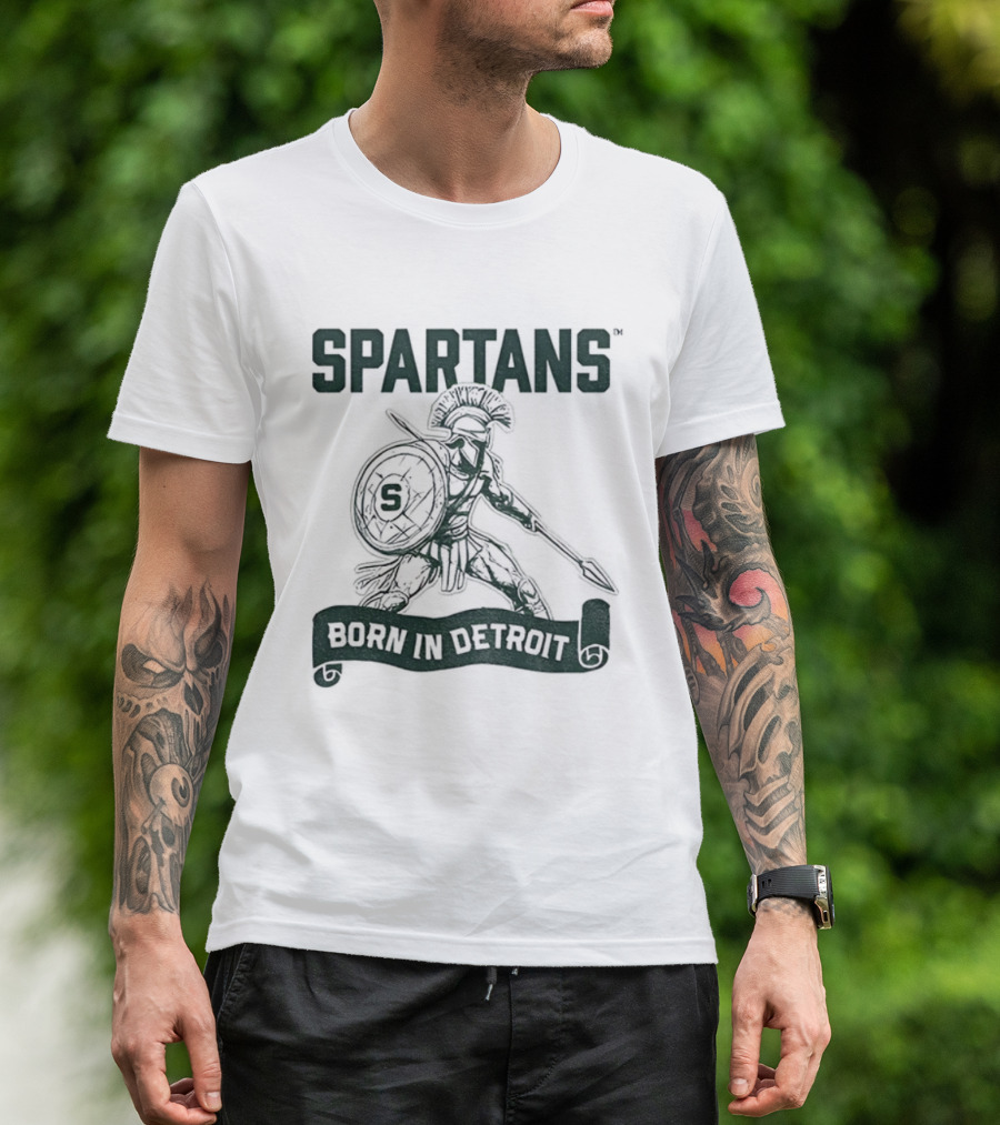 Spartans Warrior Emblem Born In Detroit T-Shirt