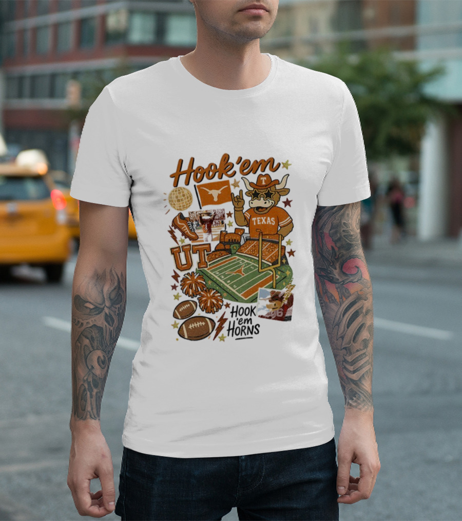 Hook 'Em Texas Longhorns Football Mascot UT Vintage NFL T-Shirt