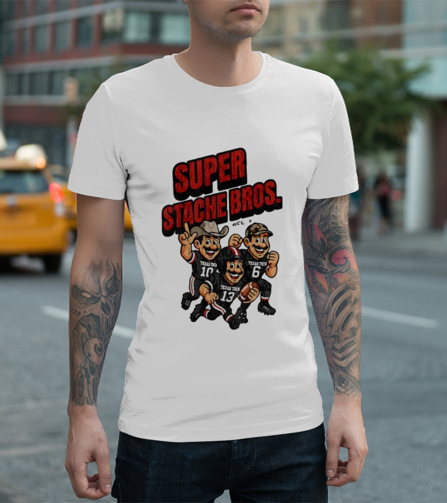 Texas Tech Red Raiders Super Stache Bros Cartoon Football Game Day T-Shirt