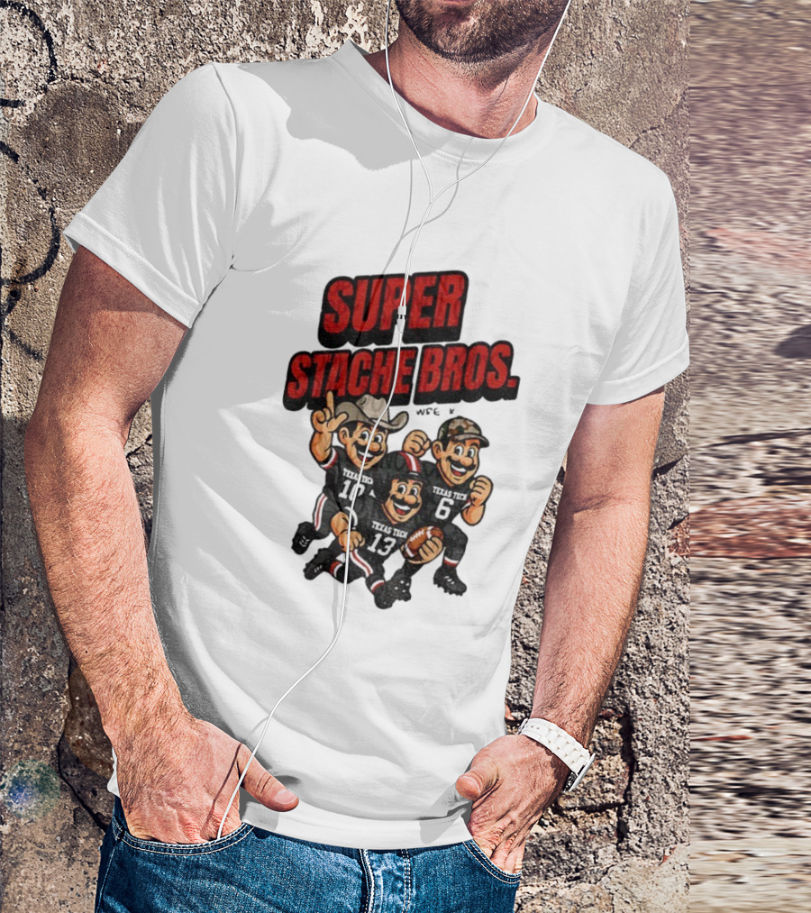 Texas Tech Red Raiders Super Stache Bros Cartoon Football Game Day T-Shirt