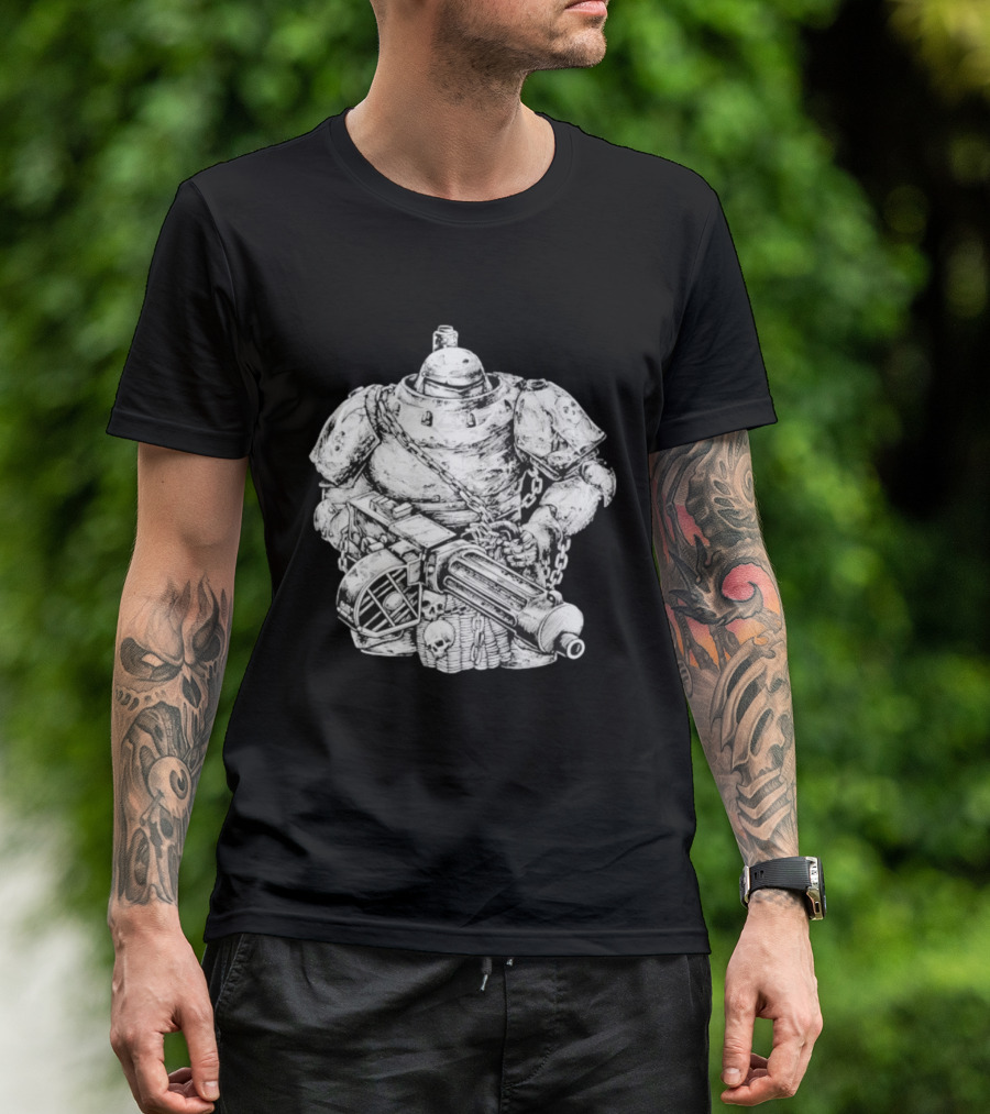 Armored Infantry Mechanical Warrior Skull Cannon Chains T-Shirt