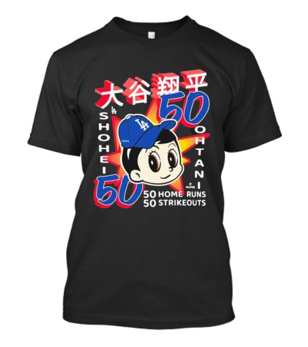 Shohei Ohtani 50 Home Runs 50 Strikeouts Los Angeles Dodgers Cartoon Baseball Hat T-Shirt