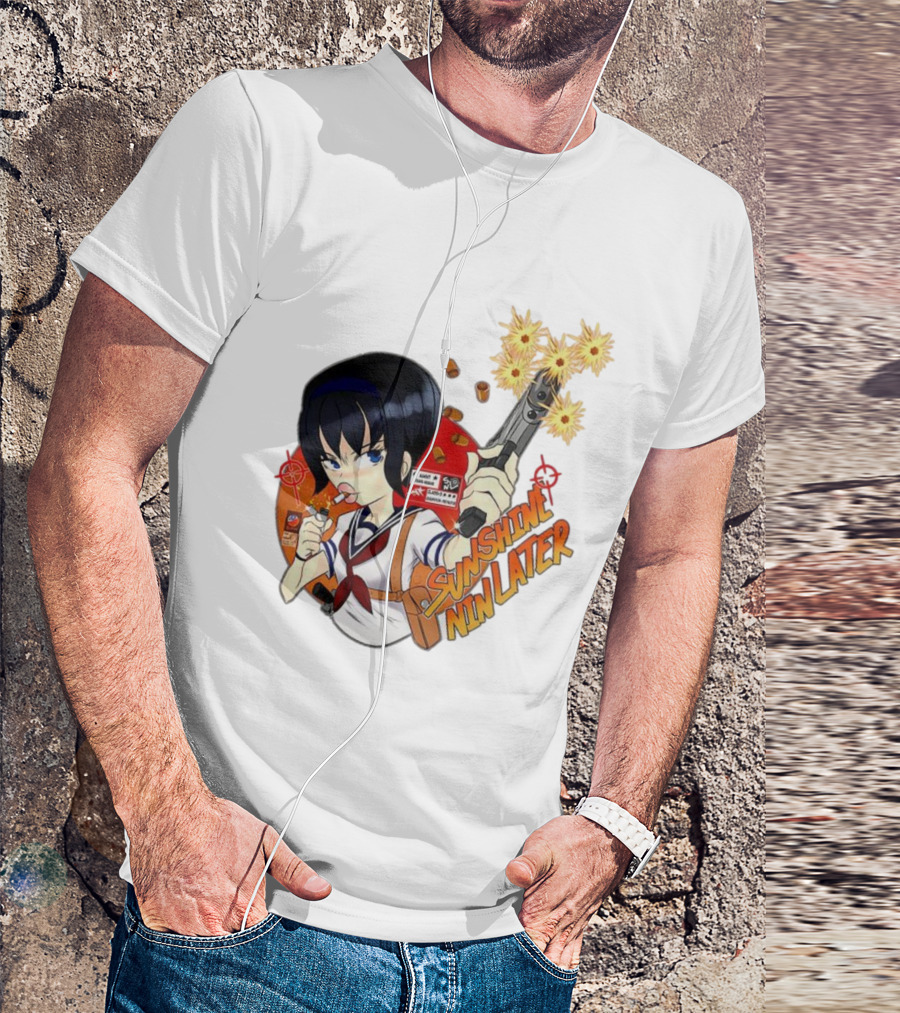 Sunshine Nin Later Anime Character Smoking Gun Action Scene T-Shirt