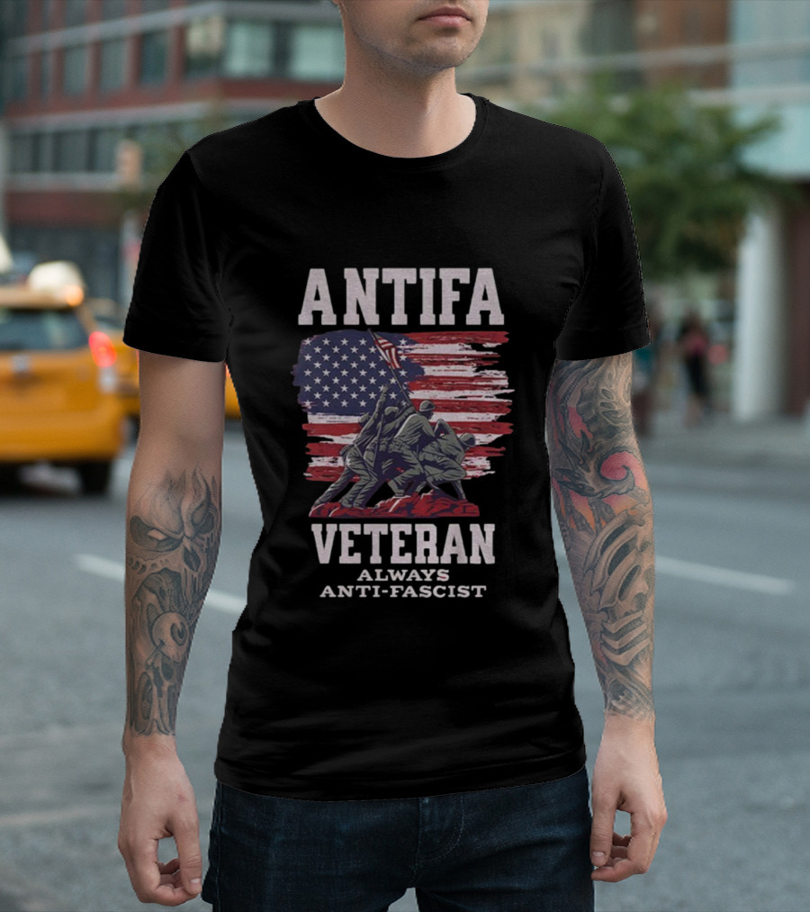 ANTIFA Veteran Always Anti-Fascist American Flag Iwo Jima usa T-Shirt