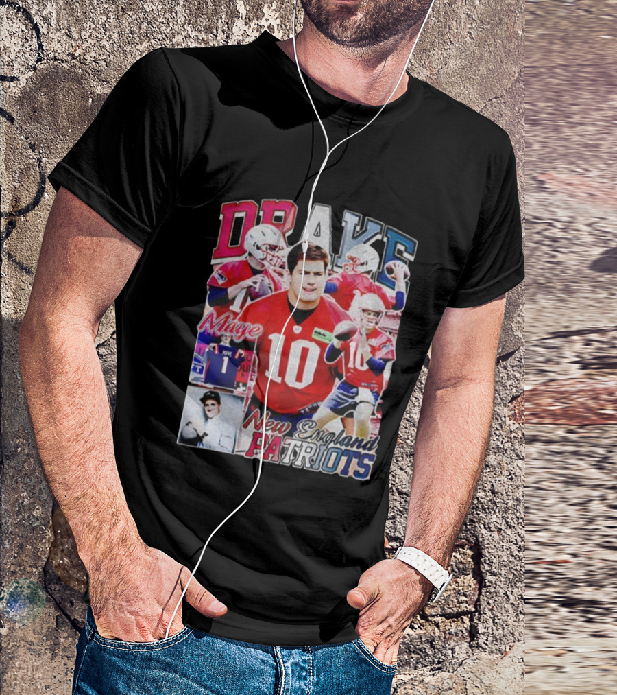 Drake Maye New England Patriots NFL Football Collage T-Shirt