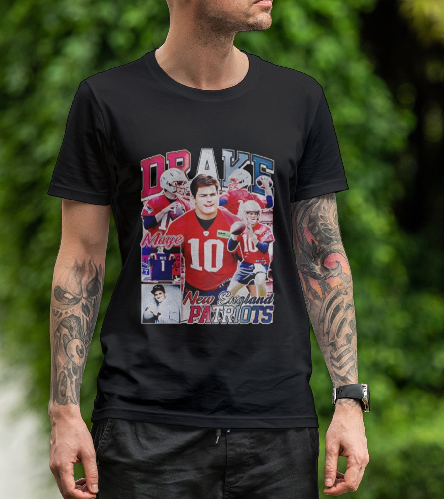 Drake Maye New England Patriots NFL Football Collage T-Shirt