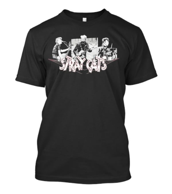 Stray Cats Band Photo Collage Rockabilly Trio T-Shirt