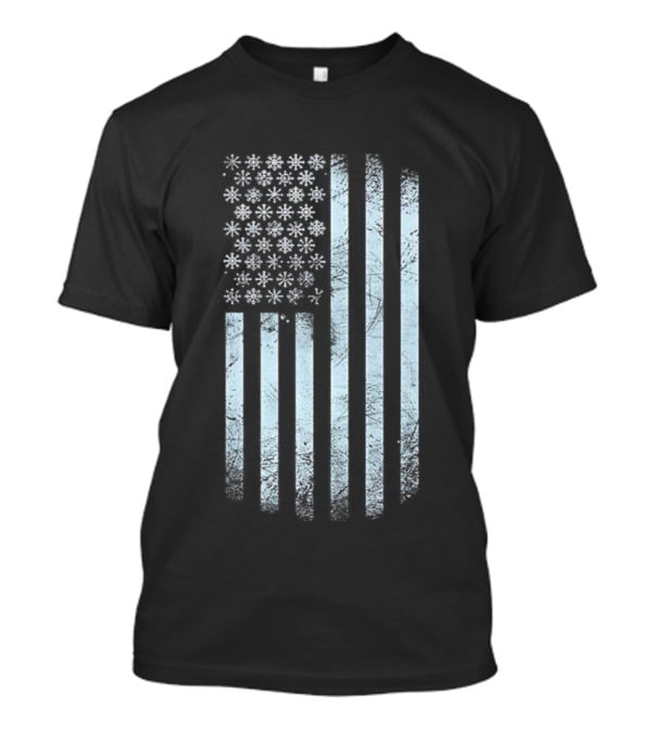 Winter Snowflakes American Flags Blue Stripe USA T-Shirt