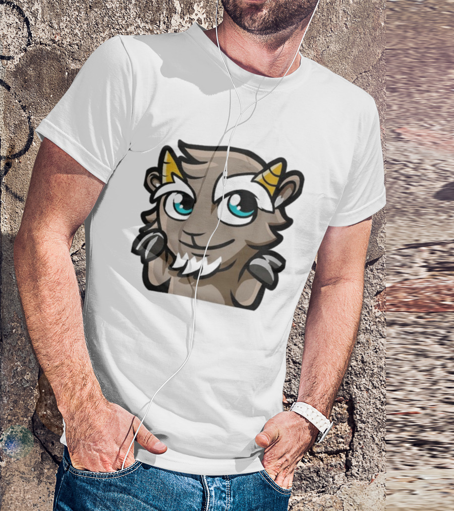 ``` Cliffy Shrug Cartoon Goat With Horns And Blue Eyes ``` T-Shirt