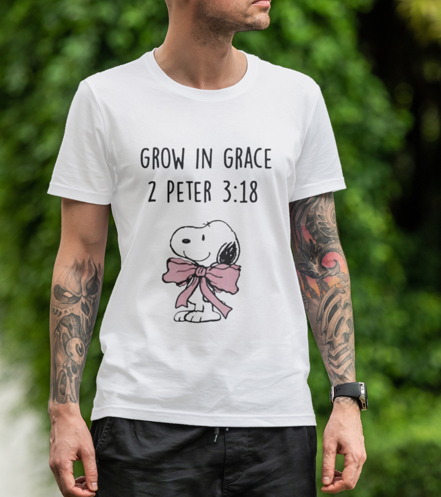 Snoopy Peanuts Grow In Grace 2 Peter 3:18 T-Shirt