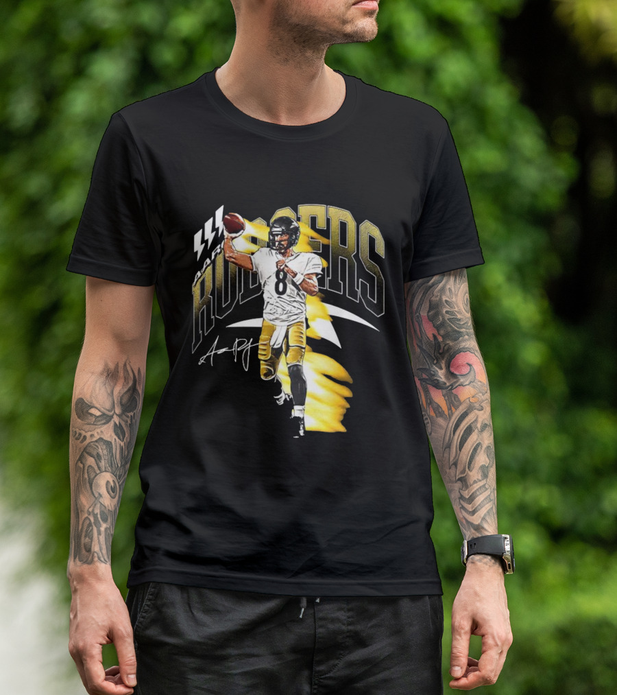 Aaron Rodgers Number 08 Pittsburgh Steelers Football Signature T-Shirt