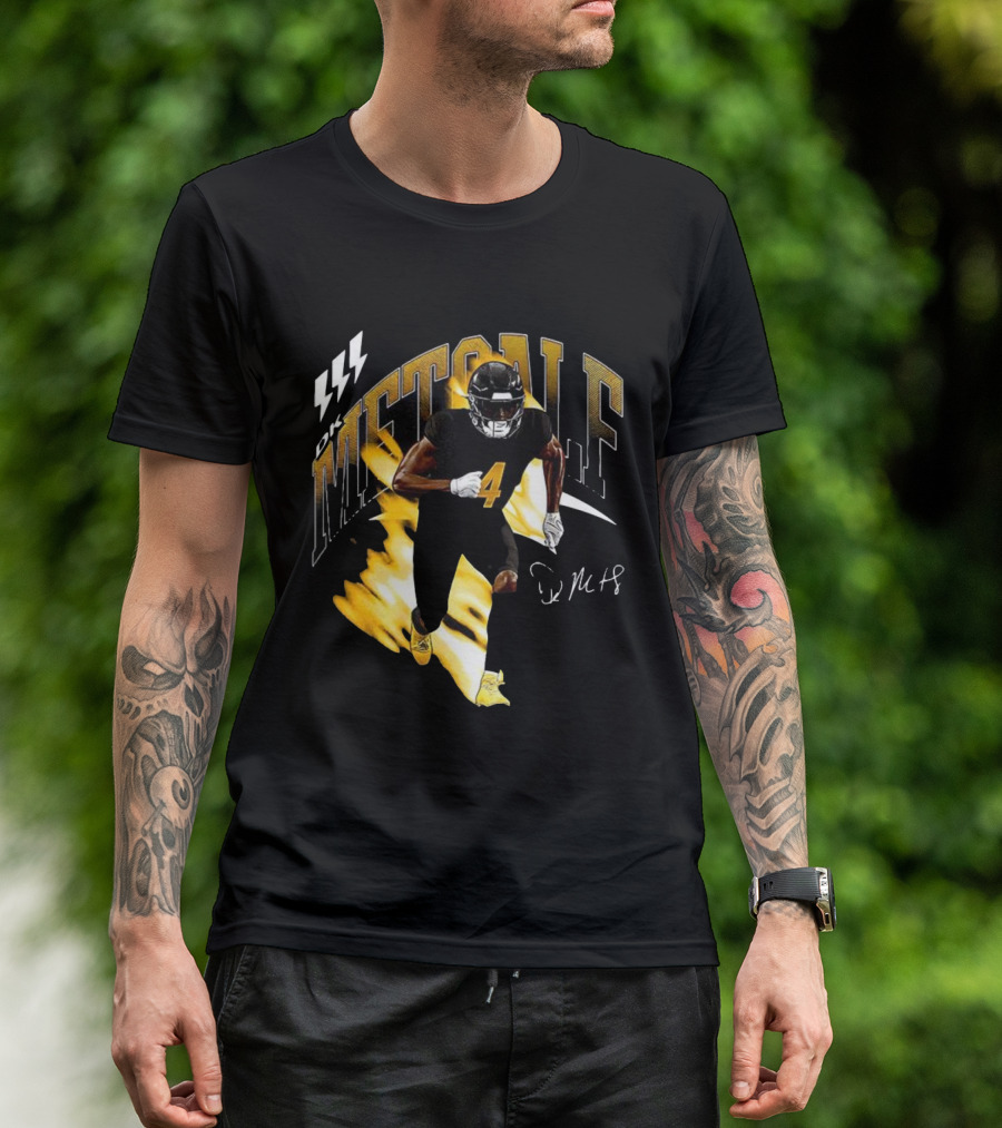 DK Metcalf Football Number 4 Pittsburgh Steelers Signature Retro T-Shirt