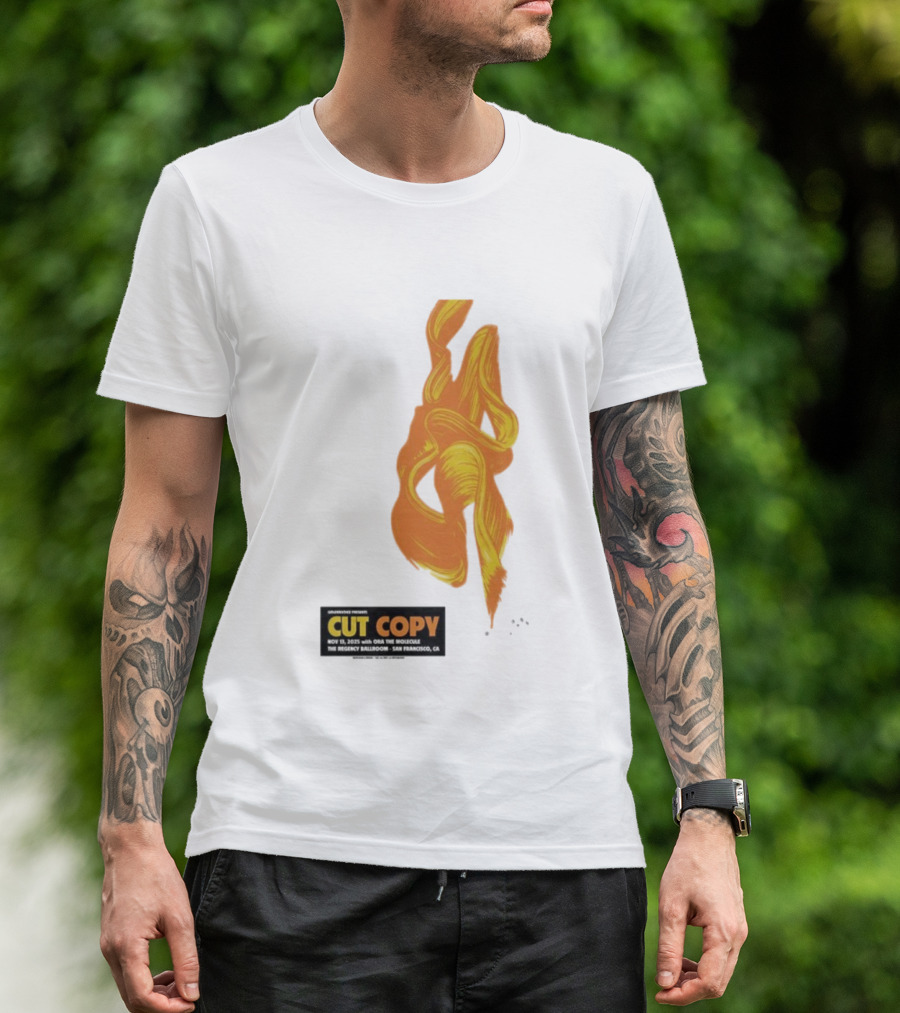 Cut Copy San Francisco November 13 2025 Concert Orange Yellow Flame Artwork T-Shirt