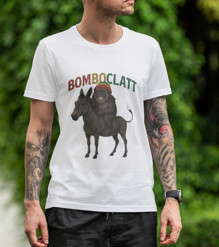 Bomboclatt Jahmunkey Donkey With Rasta Hat And Dreadlocks T-Shirt