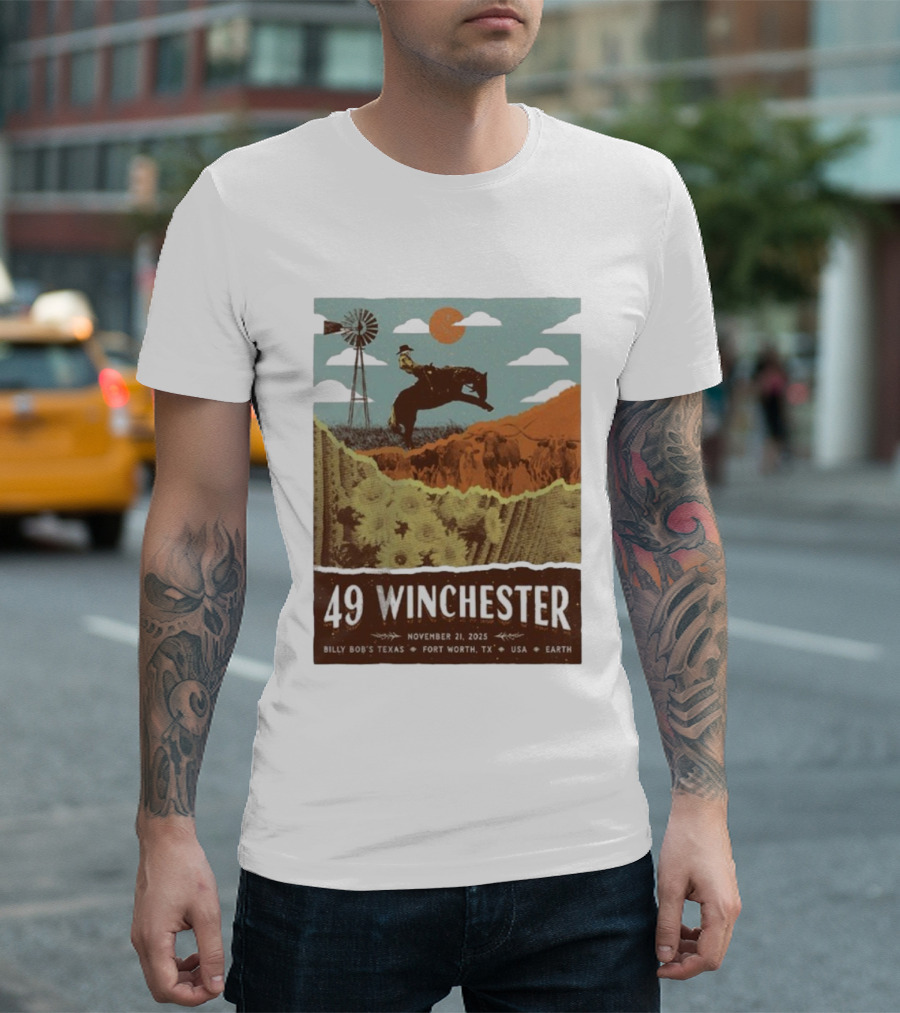 49 Winchester Fort Worth TX Billy Bob’s Texas November 21 2025 Cowboy Windmill Scene T-Shirt