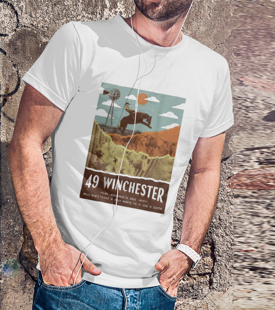 49 Winchester Fort Worth TX Billy Bob’s Texas November 21 2025 Cowboy Windmill Scene T-Shirt