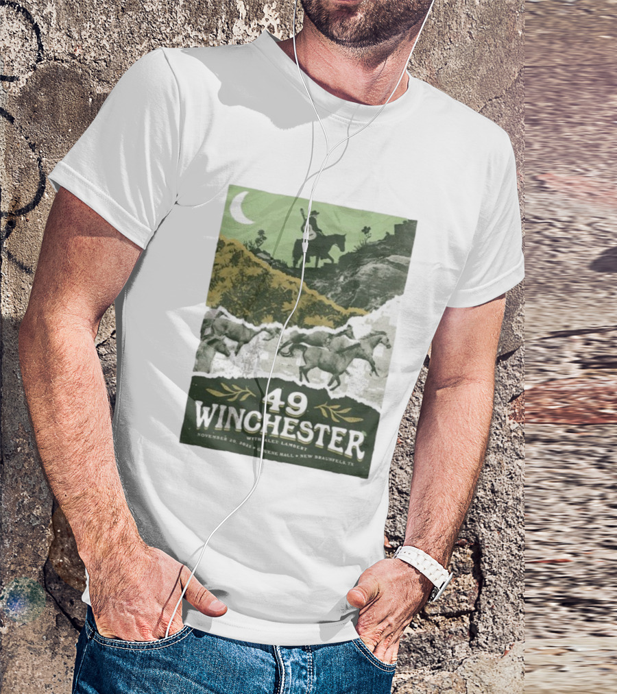 49 Winchester Alex Lambert November 20 2025 Gruene Hall New Braunfels TX Riding Guitar Moonlit Scene T-Shirt