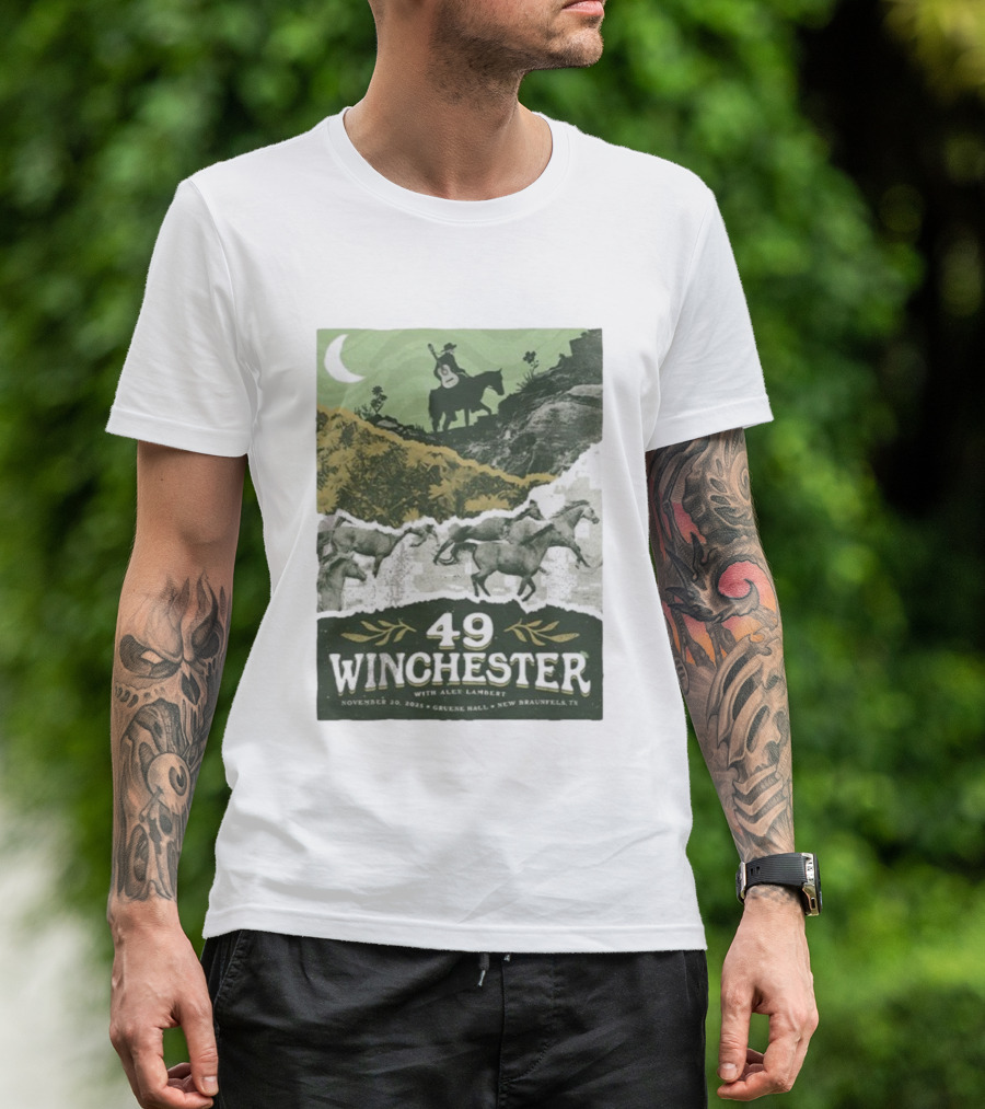49 Winchester Alex Lambert November 20 2025 Gruene Hall New Braunfels TX Riding Guitar Moonlit Scene T-Shirt