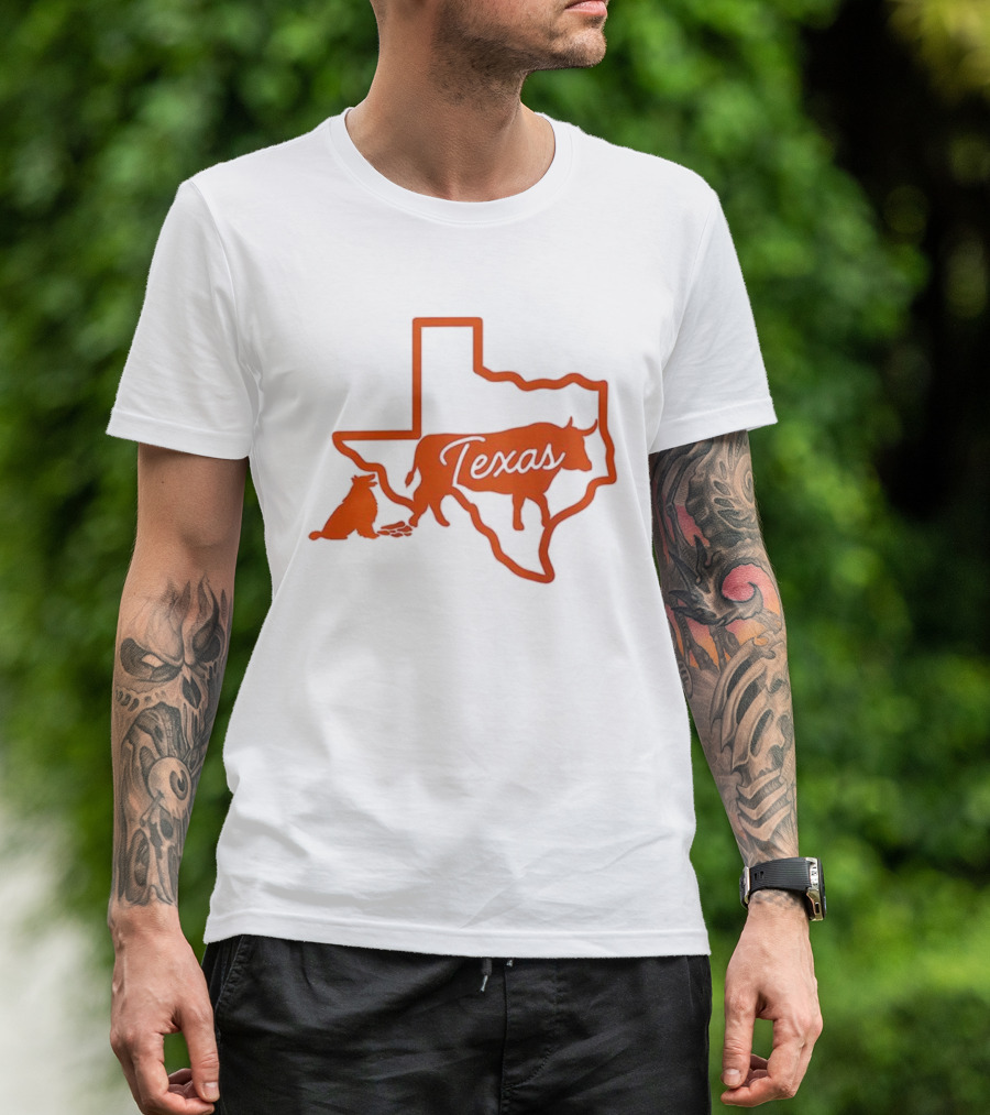 Texas Longhorns Rivalry Map Outline With Steer And State Silhouette Design T-Shirt