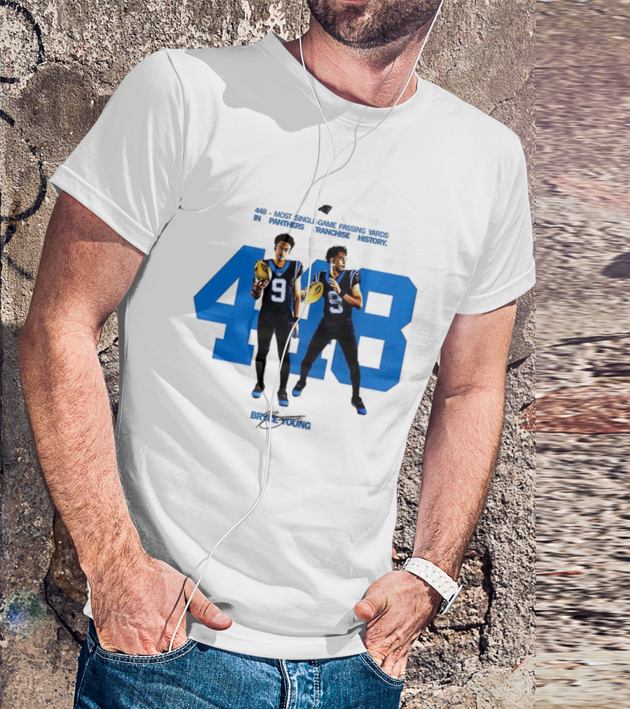 Carolina Panthers Bryce Young 448 Signature Blue Number 9 Football T-Shirt