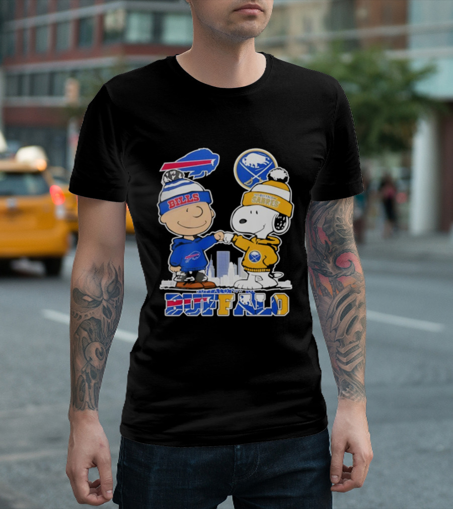 Buffalo Bills Sabres Snoopy Charlie Brown Friendship Skyline T-Shirt