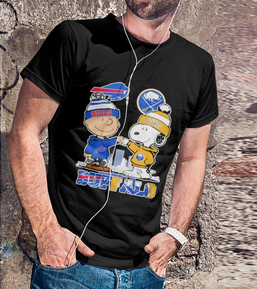 Buffalo Bills Sabres Snoopy Charlie Brown Friendship Skyline T-Shirt