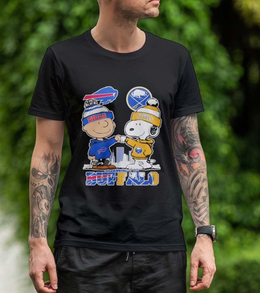 Buffalo Bills Sabres Snoopy Charlie Brown Friendship Skyline T-Shirt