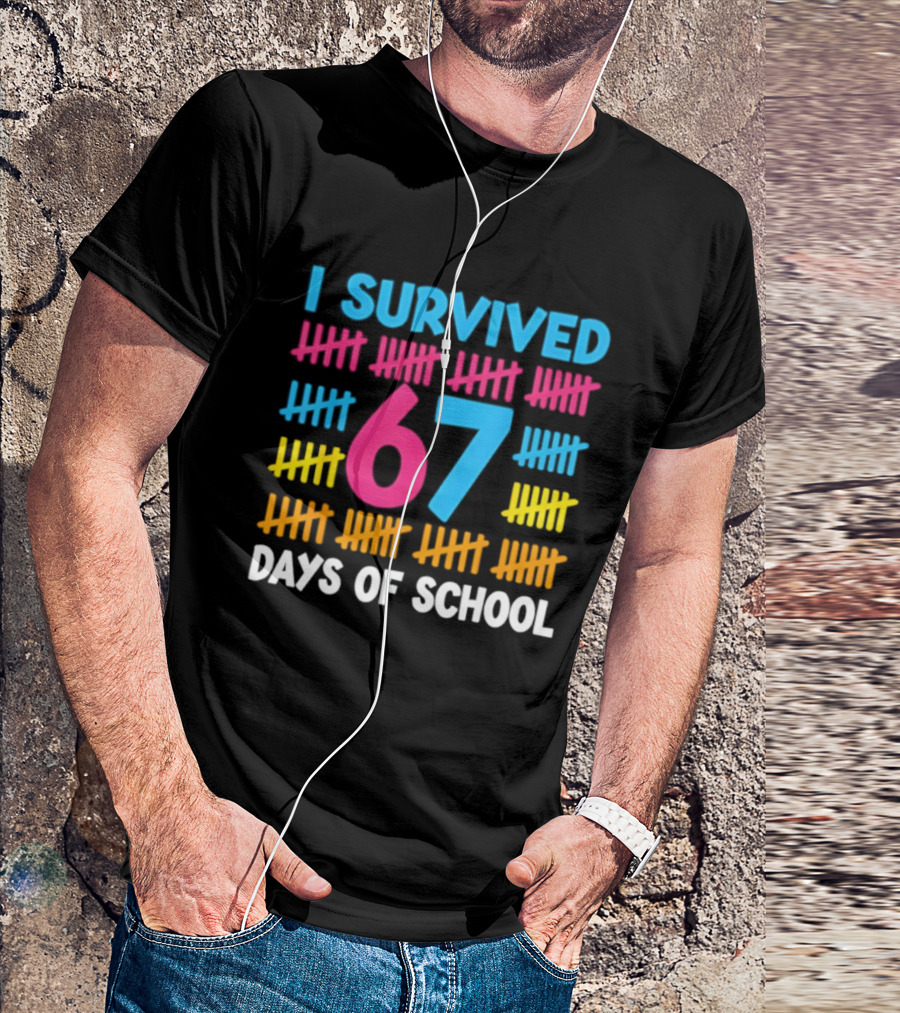 I Survived 67 Days Of School Colorful Tally Marks Fun Design T-Shirt