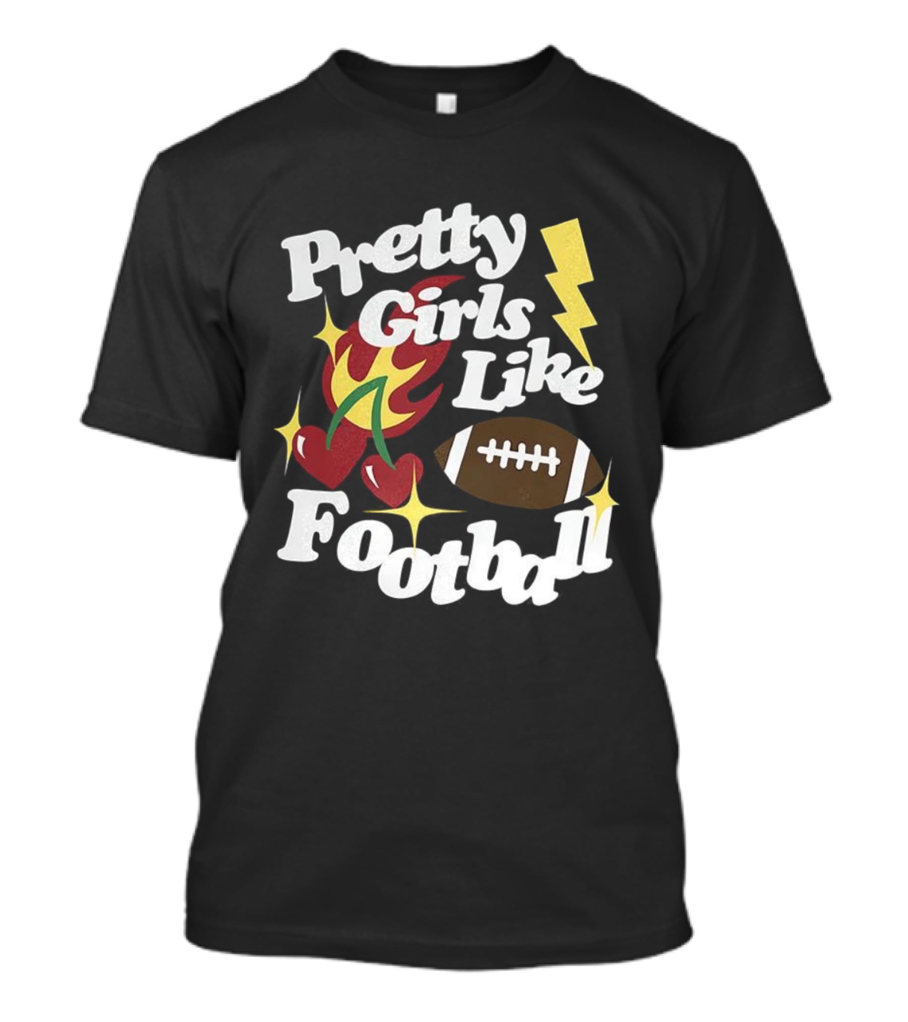 Pretty Girls Like Football Sport Lover Lightning Heart Football T-Shirt