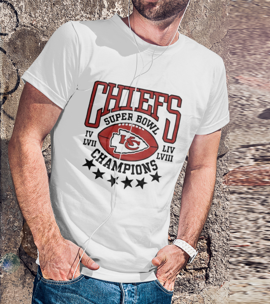 CHIEFS Super Bowl Champions KC IV LIV LVII LVIII T-Shirt