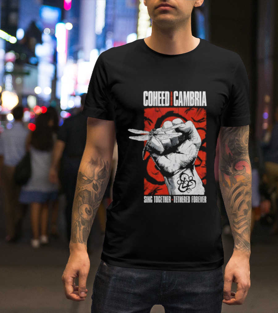 Coheed And Cambria Sing Together Tethered Forever Fist Symbol Red Background T-Shirt