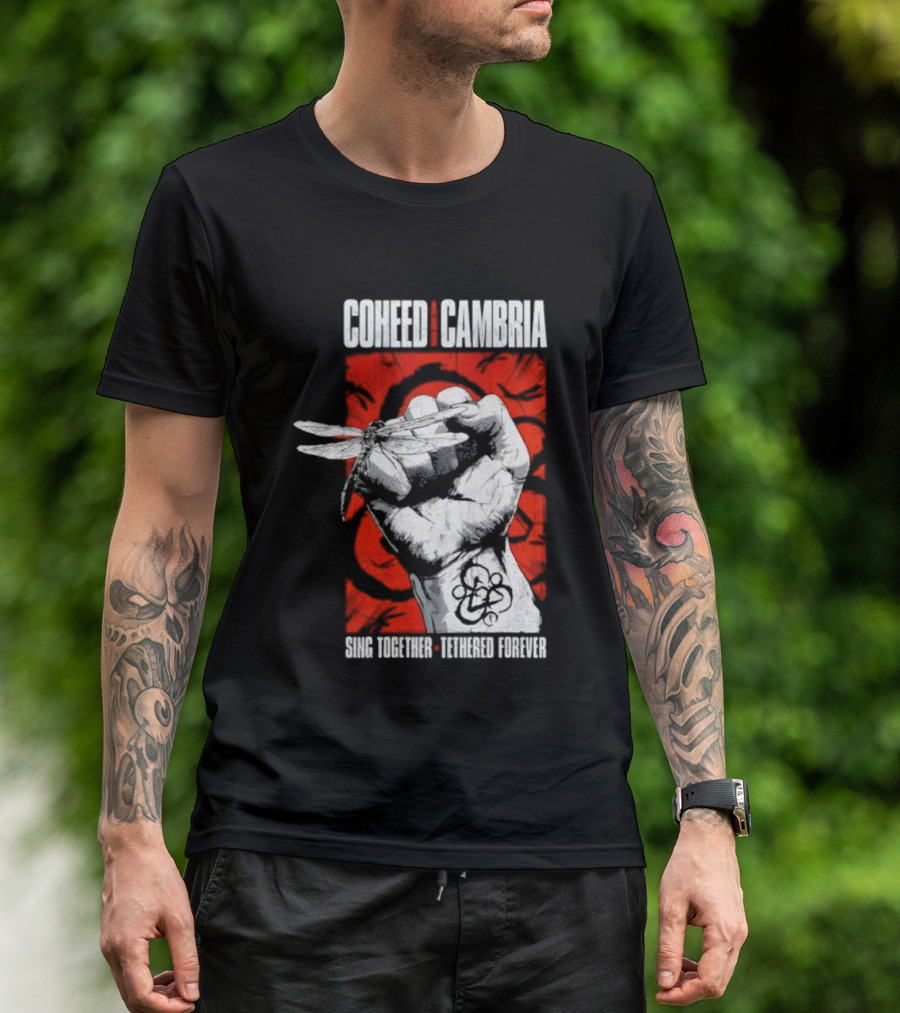 Coheed And Cambria Sing Together Tethered Forever Fist Symbol Red Background T-Shirt