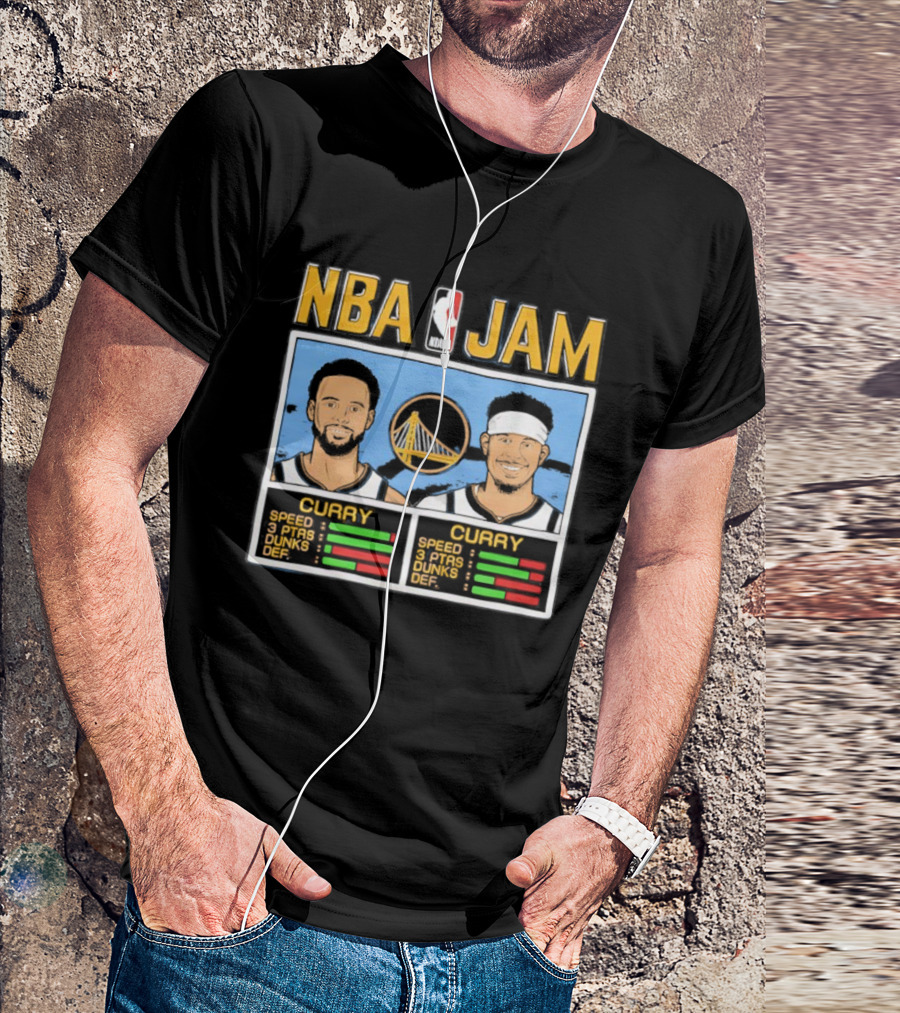 NBA Jam Golden State Warriors Stephen Curry Seth Curry Stats Retro Style T-Shirt