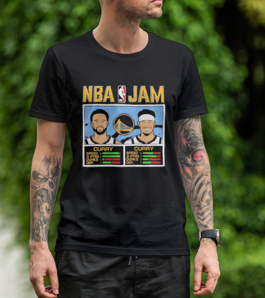 NBA Jam Golden State Warriors Stephen Curry Seth Curry Stats Retro Style T-Shirt