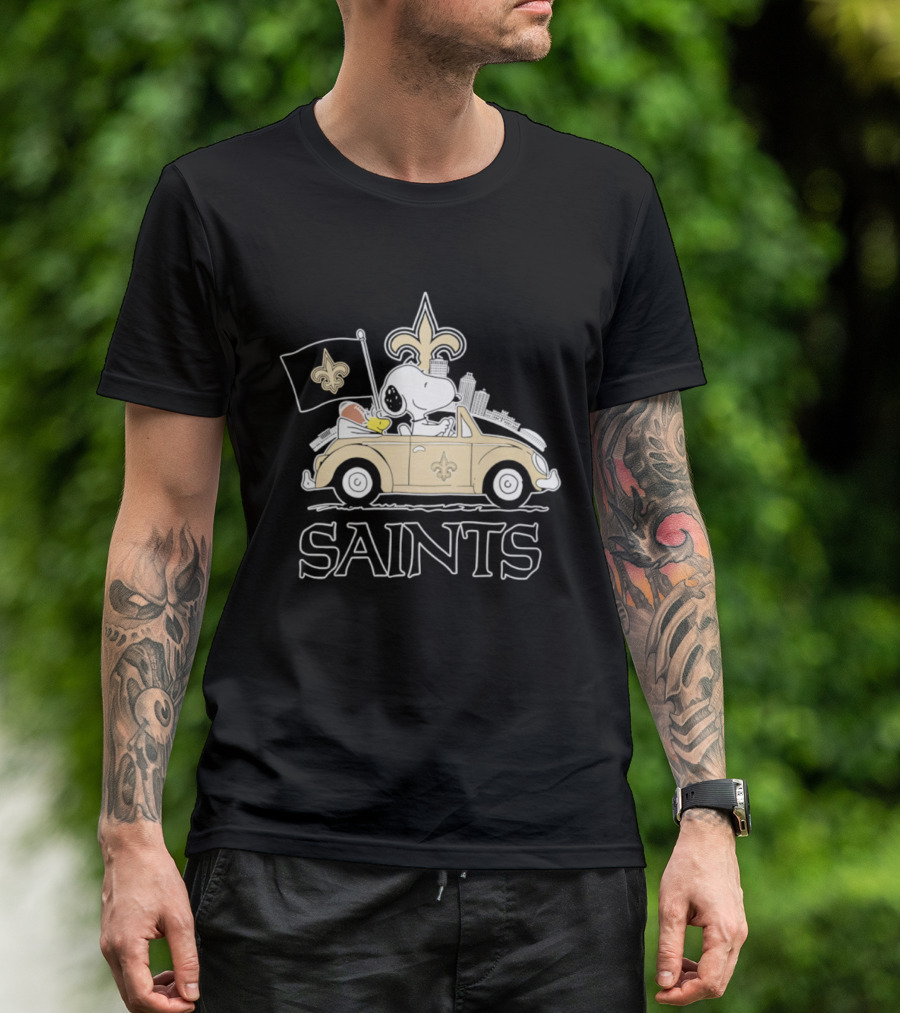 New Orleans Saints Snoopy Woodstock Car Driving Football Fan T-Shirt