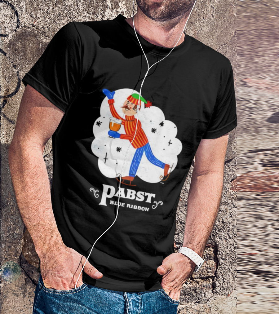 Pabst Blue Ribbon Vintage Holiday Ice Skating Elf T-Shirt