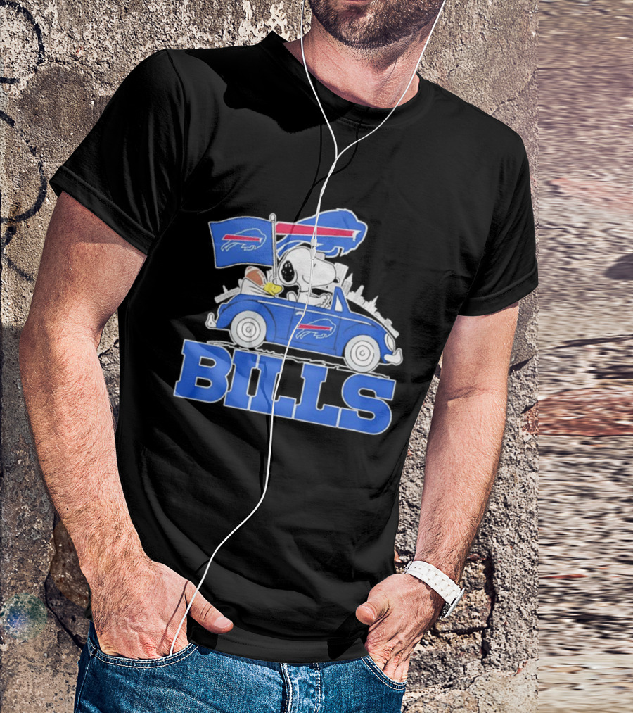 Peanuts Buffalo Bills Driving Car With Flag And Football T-Shirt