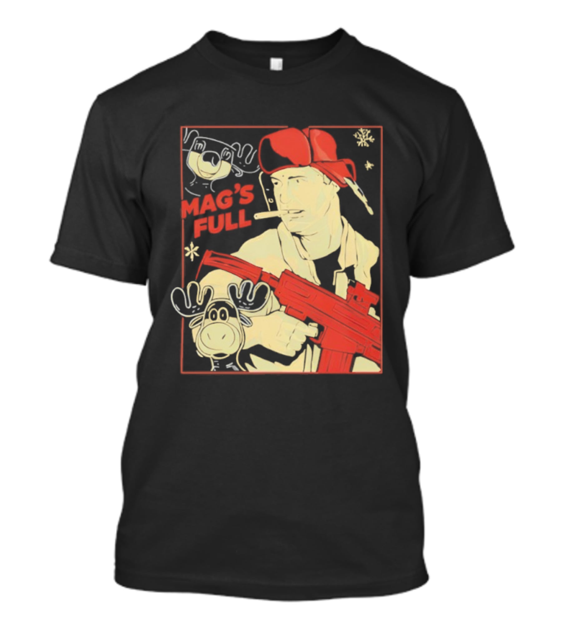 Mags Full Randy Quaid With Moose And Snowflakes T-Shirt