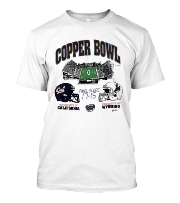 Copper Bowl Final Score 17-15 University Of Cal Vs Wyoming Football Helmets Stadium T-Shirt