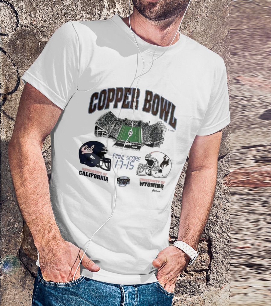 Copper Bowl Final Score 17-15 University Of Cal Vs Wyoming Football Helmets Stadium T-Shirt