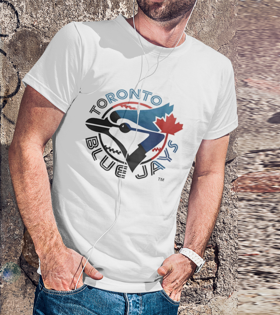 Toronto Blue Jays Women’s Half & Half Maple Leaf Blue Jay Emblem T-Shirt