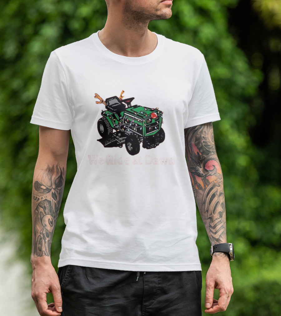 We Ride At Dawn Santa Tractor Christmas Lights Reindeer Antlers T-Shirt