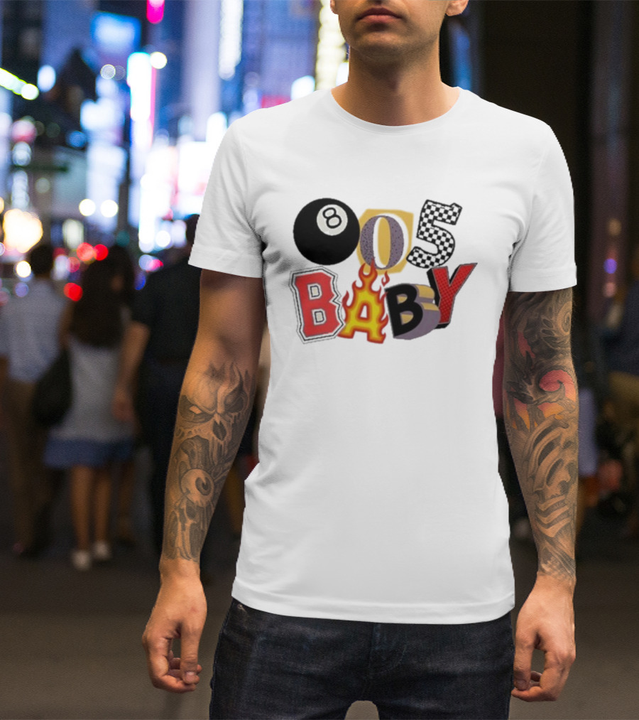 Big Time 805 Baby Eight Ball Fire Letters Retro Style T-Shirt