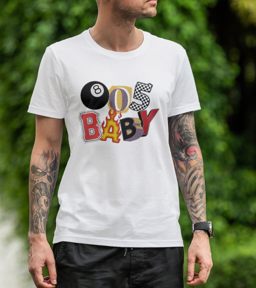 Big Time 805 Baby Eight Ball Fire Letters Retro Style T-Shirt