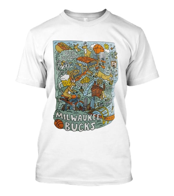 Milwaukee Bucks 1968 Deer District Basketball Cityscape 2025 26 Marvell T-Shirt