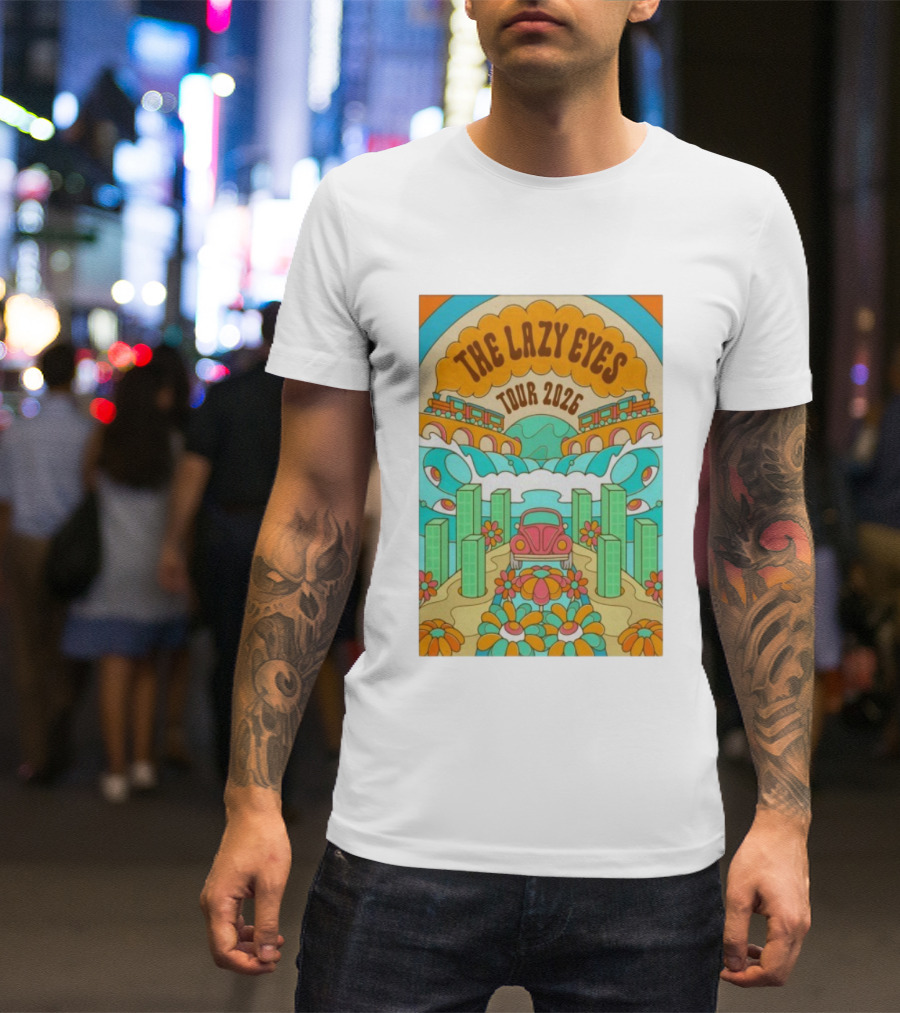 The Lazy Eyes Tour 2026 Retro Psychedelic Car And Flower Design T-Shirt