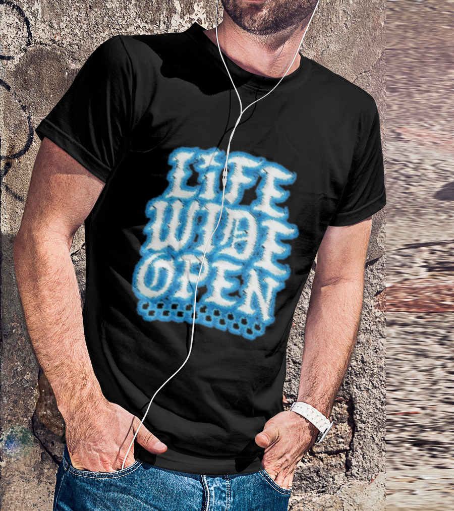 Life Wide Open Chrome Thread Cboystv Bold Blue Distressed Look T-Shirt