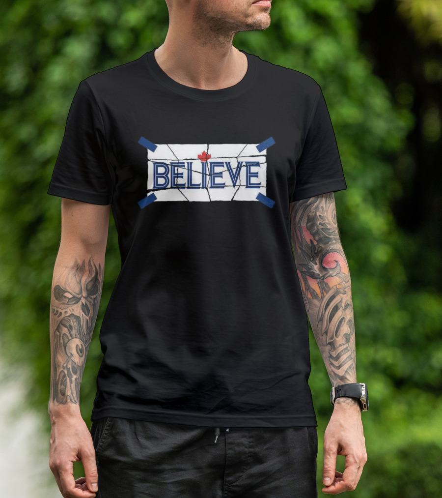 Toronto Blue Jays Believe Maple Leaf Tape T-Shirt