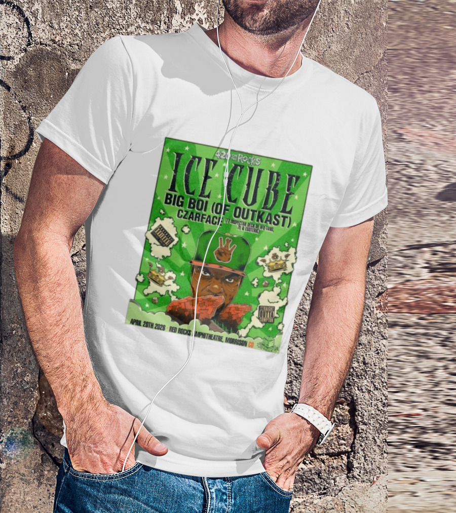 420 On The Rocks Ice Cube Big Boi Of Outkast Czarface Red Rocks Amphitheatre Morrison CO April 20th 2026 T-Shirt
