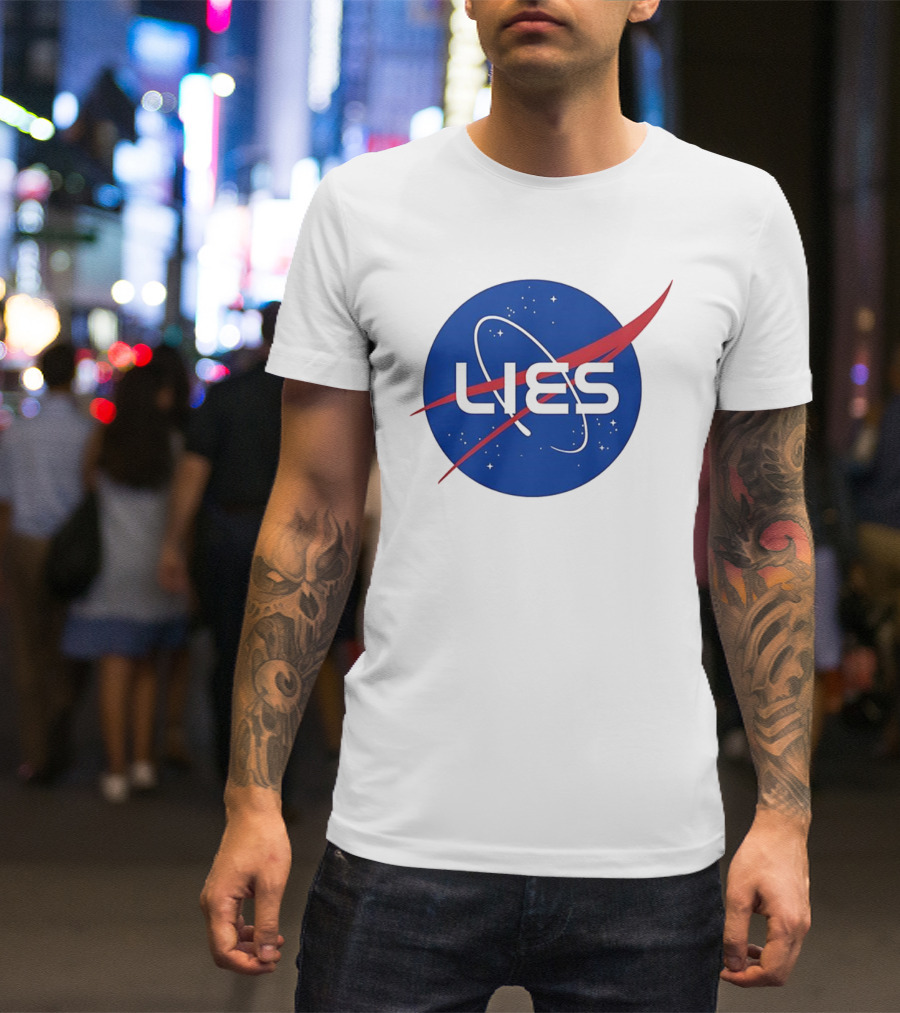 NASA Lies Parody Emblem Graphic T-Shirt